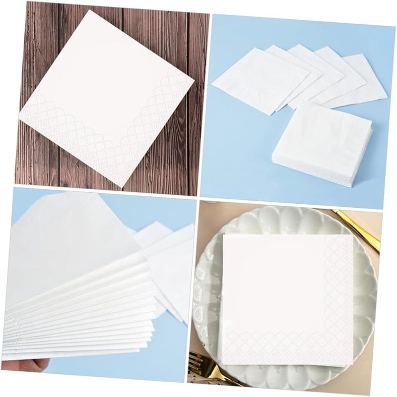 مناديل بيضاء زخرفية يمكن التخلص منها 100 ورقة حواف مهدبة بالجملة لحفلات الزفاف والفنادق والمطاعم - Image 3